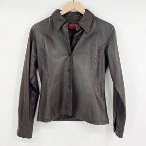 Vintage Nicola Berti 90's Y2K Brown Leather Shirt Jacket Size Small